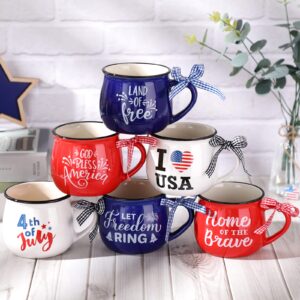 Zubebe 6 Pieces Patriotic Coffee Mugs 4th of July Ceramic Cups Tumbler Hot Cocoa Mugs Gift Set for Independence Day Tiered Tray Coffee Bar Decorations (Patriotic)
