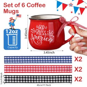 Zubebe 6 Pieces Patriotic Coffee Mugs 4th of July Ceramic Cups Tumbler Hot Cocoa Mugs Gift Set for Independence Day Tiered Tray Coffee Bar Decorations (Patriotic)