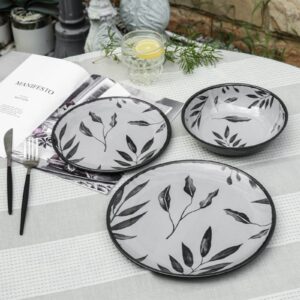 12pcs Melamine Dinnerware Set, Camping Dishes, Dinner Plates and Bowls Set for Picnic RV Use, Unbreakable, Dishwasher Safe