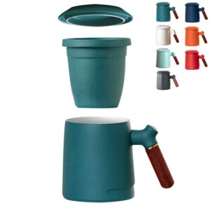 brm green ceramic tea cup with lid, strainer and reinforced wooden handle (clearance everything must go!)