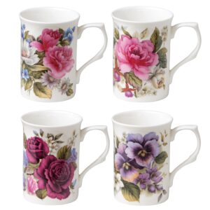 grace teaware bone china coffee tea mugs 9-ounce, assorted set of 4 (classic floral)