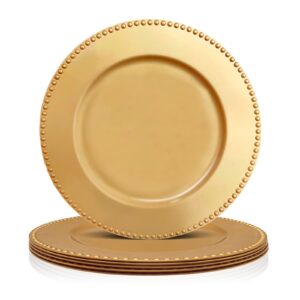 ndswkr 6 pack bead charger plates, 13 inch gold charger plates, plastic decoration charger for dinner plate, wedding catering event decoration, tabletop decor