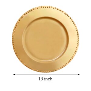NDSWKR 6 Pack Bead Charger Plates, 13 Inch Gold Charger Plates, Plastic Decoration Charger for Dinner Plate, Wedding Catering Event Decoration, Tabletop Decor