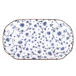 gegong 12 inch fish plate blue and white porcelain dish serving plate floral dinner shallow plate appetizer salad dessert snack plate (tang grass)