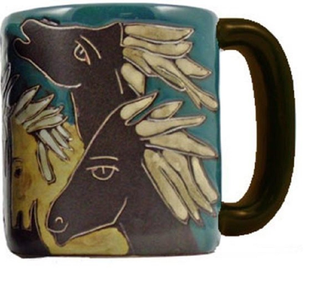 Mara Stoneware Collection - 16 Ounce Ceramic Coffee/Tea Cup Collectible Dinner Mugs - Mexican Pottery Horse Design