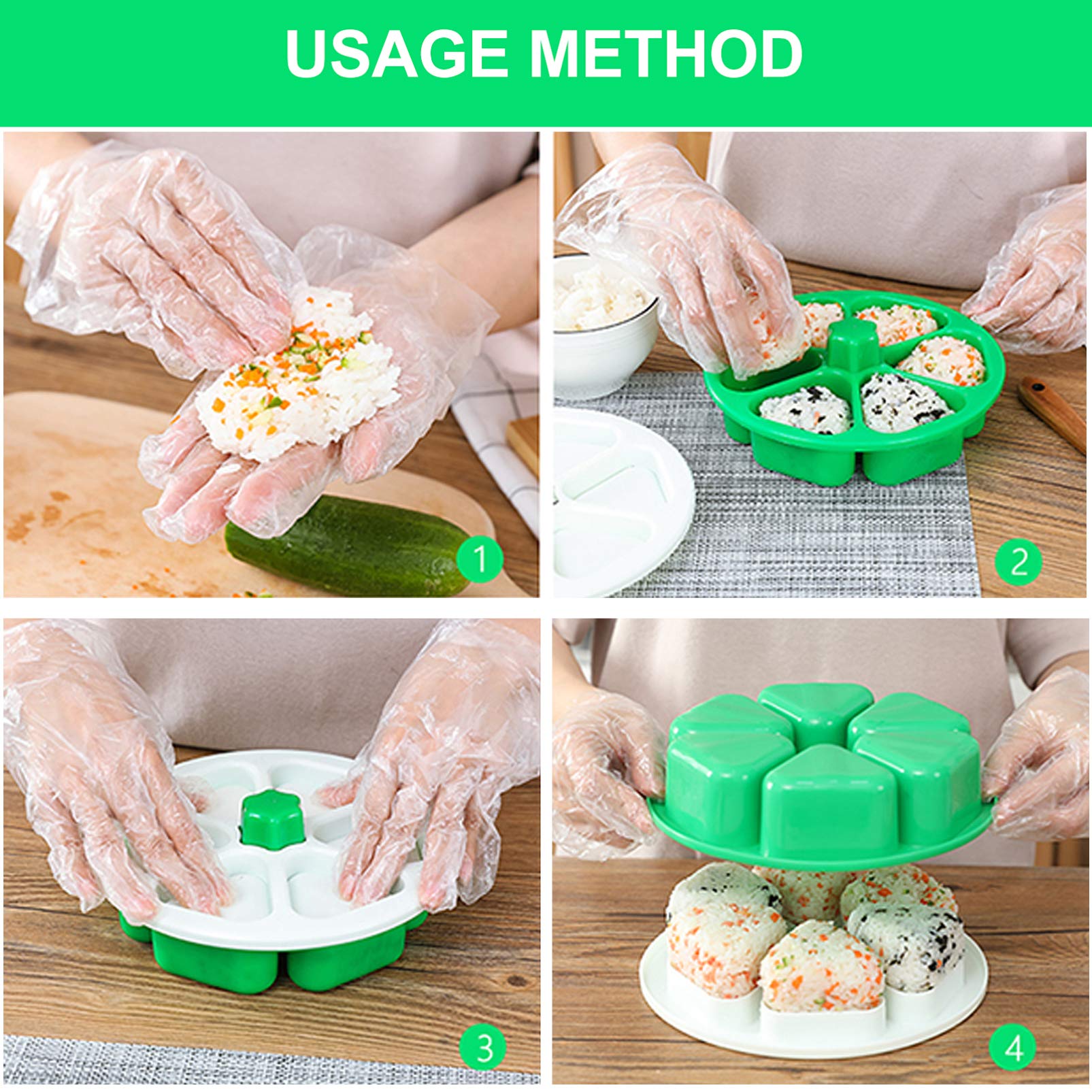 Hemoton 6 in 1 Rice Ball Mold Triangle Musubi Maker DIY Sushi Bento Nori Kitchen Rice Mould Nori Seaweed Punch Cutter for Home Party Kids Meal