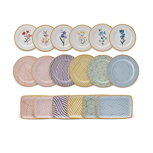 KARACA Botanica 18-Piece Breakfast Service Table Service, Stoneware Crockery Set, Unique Design, Practical, Serving Plates, Cake Plate, Boat Plate