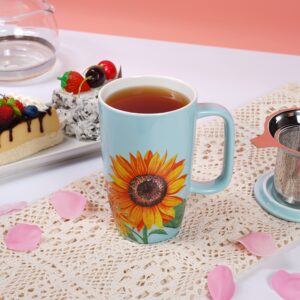 Sunddo Ceramic Tea Cup with Infuser and Lid for Loose Tea Sunflower Mug Tea Lovers Gifts for Women