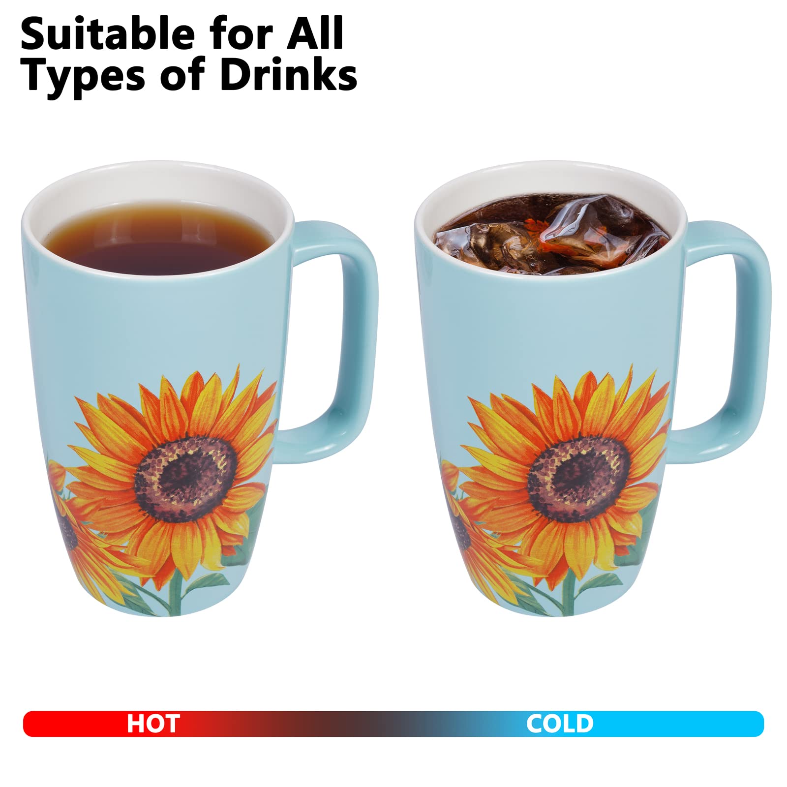 Sunddo Ceramic Tea Cup with Infuser and Lid for Loose Tea Sunflower Mug Tea Lovers Gifts for Women