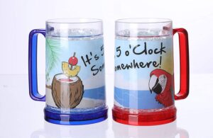 easicozi it's 5 o'clock somewhere party parrot double wall gel frosty freezer ice mugs clear 16oz set of 2