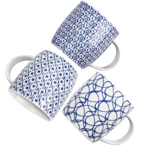 Okllen 6 Pack 11.5 Oz Coffee Mugs with Geometric Patterns, Ceramic Coffee Mugs Stylish Tea Cup Mugs Set Gift for Latte, Cappuccino, Milk, Water, Cocoa, Cereal, Blue and White