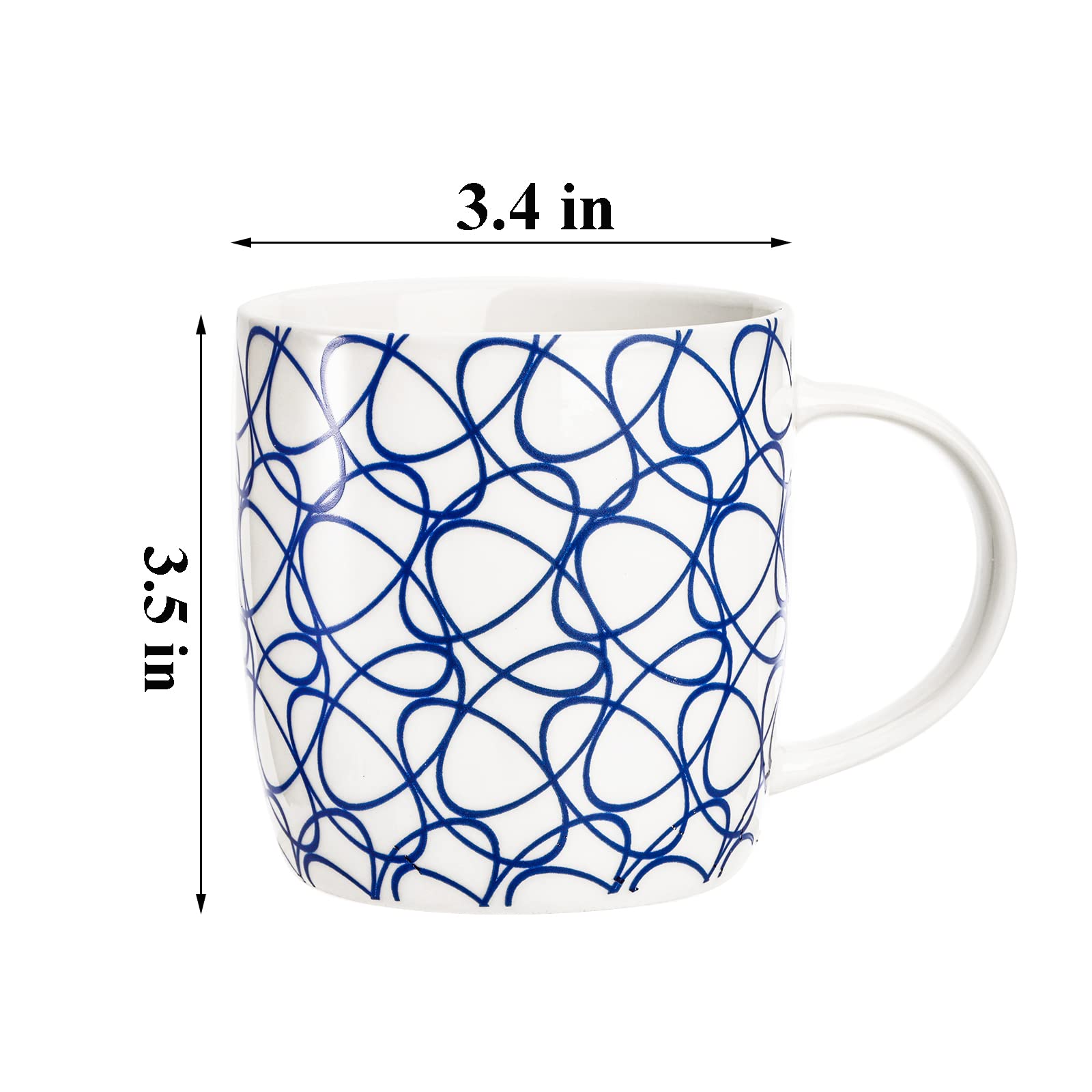 Okllen 6 Pack 11.5 Oz Coffee Mugs with Geometric Patterns, Ceramic Coffee Mugs Stylish Tea Cup Mugs Set Gift for Latte, Cappuccino, Milk, Water, Cocoa, Cereal, Blue and White