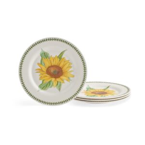 portmeirion botanic garden collection dinner plate | set of 4 dinner plates | 11 inch plates with sunflower motif | made from melamine for indoor and outdoor use | dishwasher safe