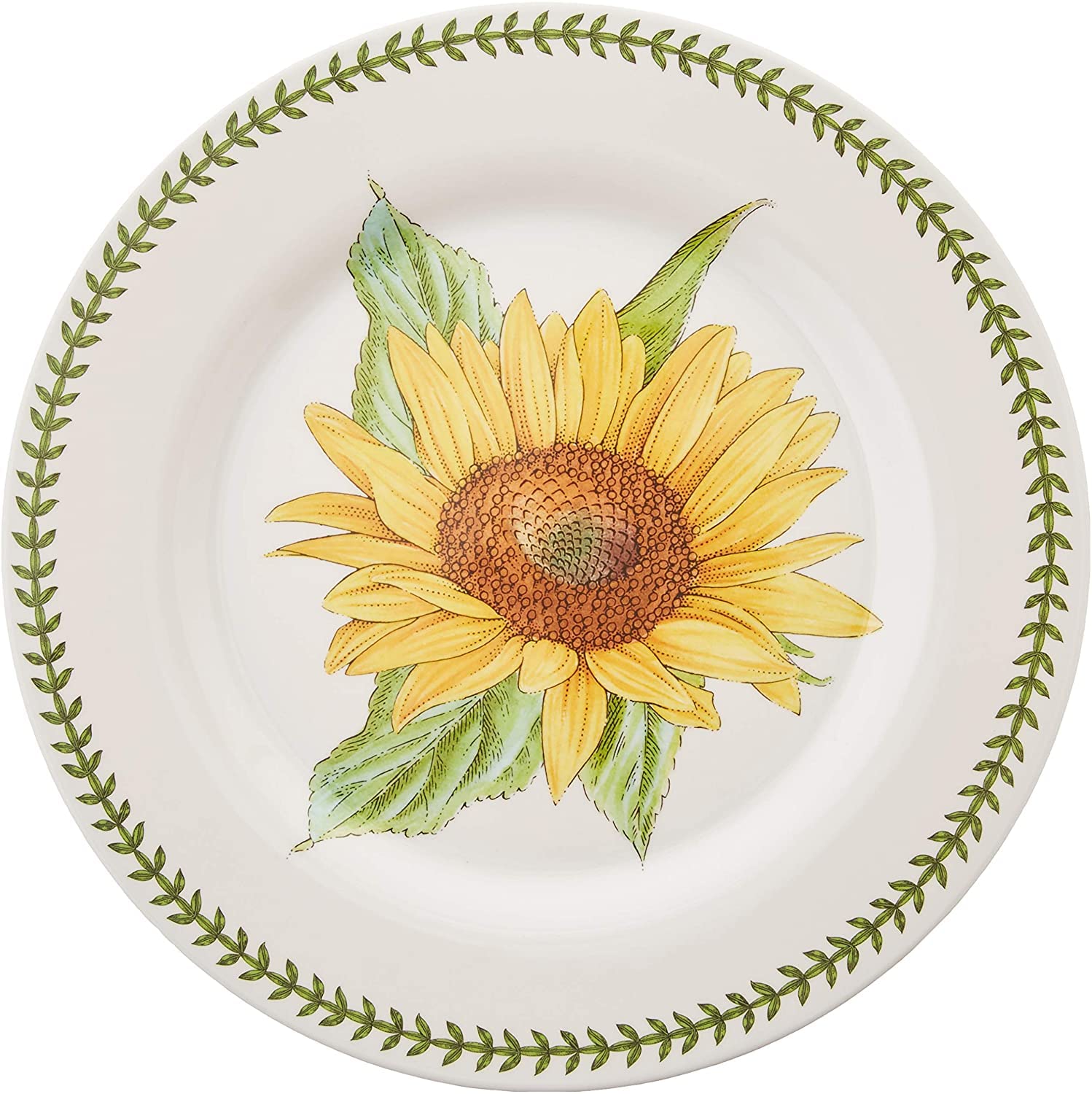 Portmeirion Botanic Garden Collection Dinner Plate | Set of 4 Dinner Plates | 11 Inch Plates with Sunflower Motif | Made from Melamine for Indoor and Outdoor use | Dishwasher Safe