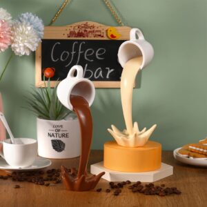 Floating Coffee Cup 2 Pieces Spilling Large Coffee Cups Floating Coffee Cup Mug Sculpture Floating Cup Coffee Bar Accessories Pouring Floating Coffee Mug for Coffee Lover Home Kitchen Decorations