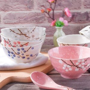 Whitenesser Japanese Rice Bowls Set of 4 - Japanese Style Hand-painted Floral Plum Ceramic Bowls set of 4 Color For Dessert Snack Cereal Soup