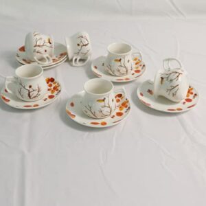 guangyang 12 pieces fine porcelain espresso cups and saucers-,set of 6,2.5 oz,one shot espresso cup for 6 person,antumn leaves parttern