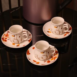 GuangYang 12 Pieces Fine Porcelain Espresso Cups and Saucers-,set of 6,2.5 oz,One Shot Espresso Cup for 6 Person,Antumn Leaves Parttern