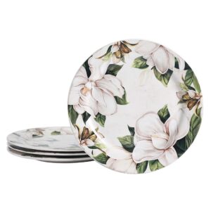 bico magnolia floral 11 inch dinner plates, set of 4, for pasta, salad, maincourse, microwave & dishwasher safe