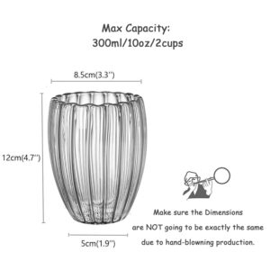 Glass Coffee Mugs, 10oz Latte Cappuccino Cups Set, Vintage Striped Double Glass Insulated Coffee Mug Borosilicate Glass Cups for Espresso, Beverage, Milk, Tea, Juice, Christmas Thanksgiving Gifts