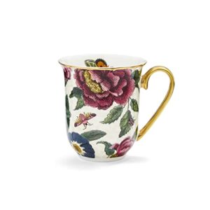 spode creatures of curiosity collection cream floral coffee mug, 12 ounce, gold rim and handle, made of fine china, mugs for coffee, tea cup, hand wash