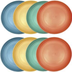 vokop 8 pack wheat straw dinner plates,unbreakable reusable deep plate set-dishwasher & microwave safe,perfect for dinner dishes,healthy for kids children & adult-round, 4pcs 10in & 4pcs 8in