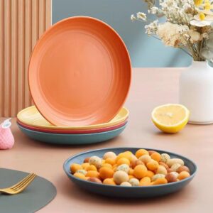 Vokop 8 Pack Wheat Straw Dinner Plates,Unbreakable Reusable Deep Plate Set-Dishwasher & Microwave Safe,Perfect for Dinner Dishes,Healthy for Kids Children & Adult-Round, 4pcs 10in & 4pcs 8in