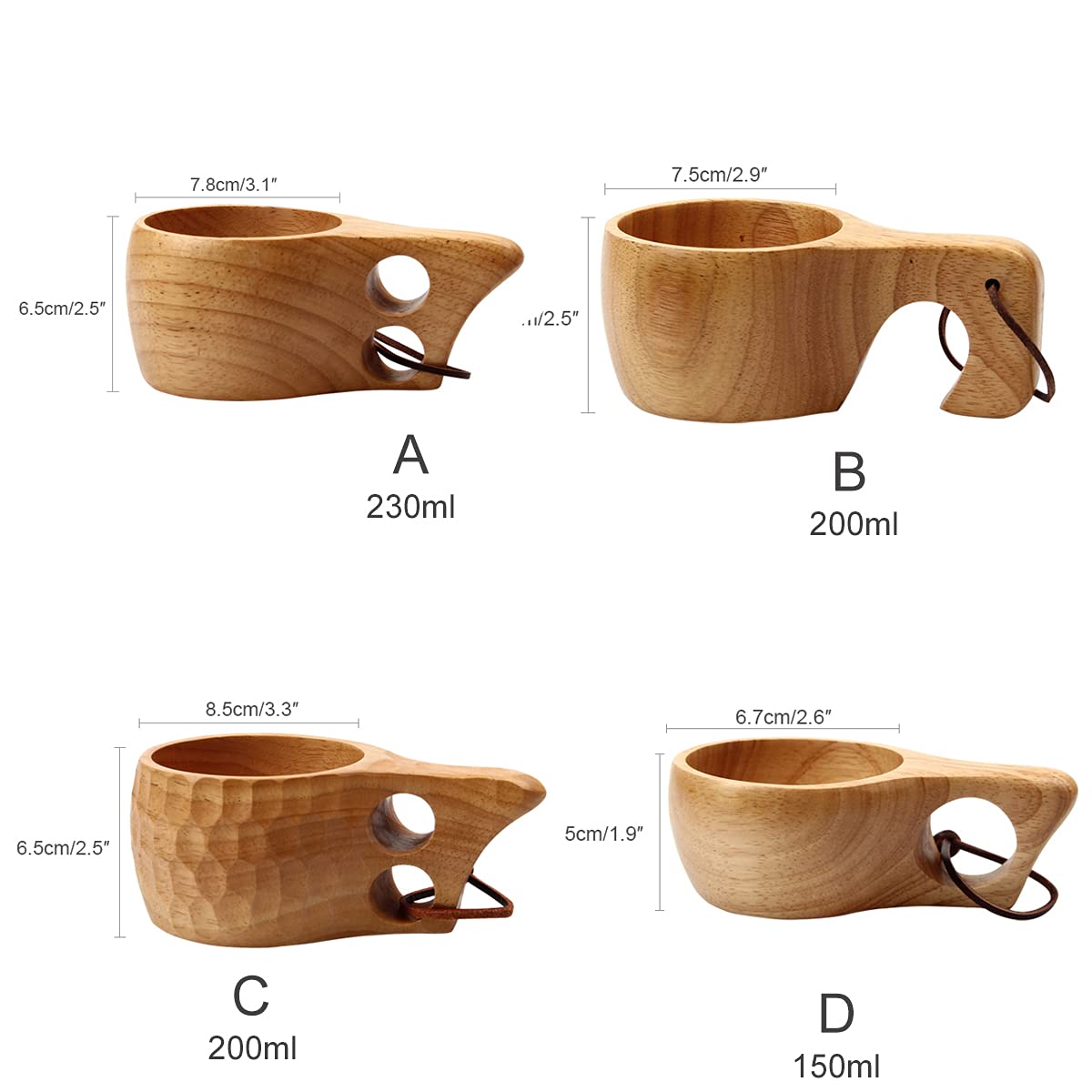 Mochiglory Wooden Cup Camping Cup Nordic Style Handmade Natural, Portable Wood Mug Drinking Cup for Coffee, Tea and Milk