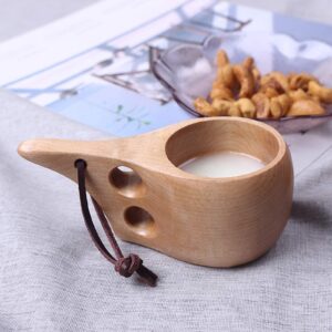 Mochiglory Wooden Cup Camping Cup Nordic Style Handmade Natural, Portable Wood Mug Drinking Cup for Coffee, Tea and Milk