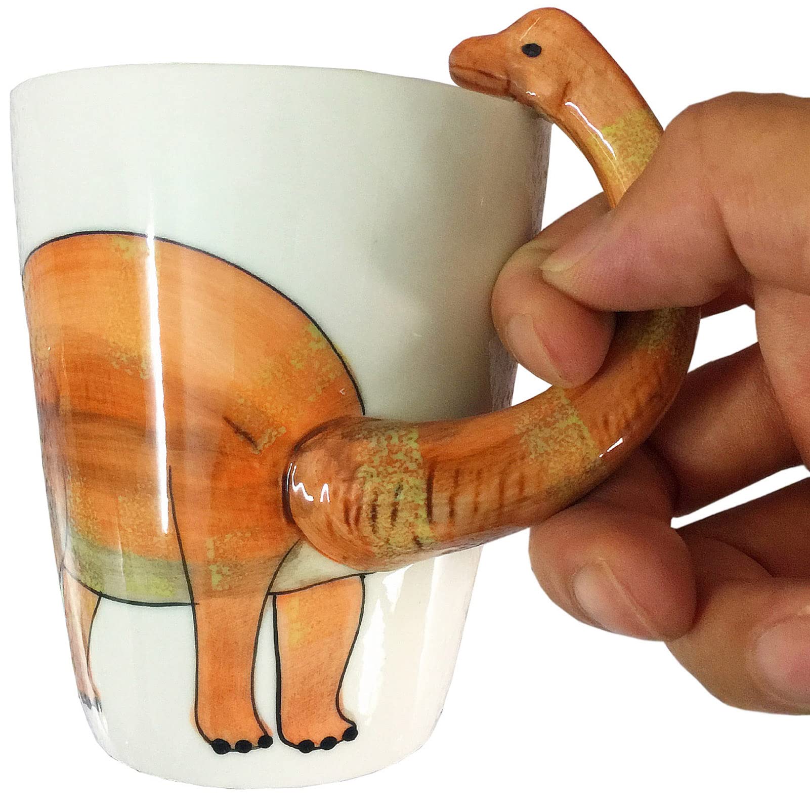 luckyse Dinosaur 3D Ceramic Mug, Long necked dragon Handle Novelty Animal Cup Gift for Christmas, Thanksgiving Day, Mother's Day, Father's Day (Dinosaur)