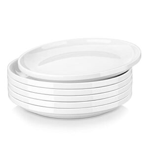 LOVECASA White Plates Set of 6, 10.5 Inch Porcelain Plates Ceramic Dinner Plates with Lipped Edges, Scratch Resistant Salad Plates Round Dishes for Kitchen, Microwave and Dishwasher Safe