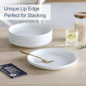 LOVECASA White Plates Set of 6, 10.5 Inch Porcelain Plates Ceramic Dinner Plates with Lipped Edges, Scratch Resistant Salad Plates Round Dishes for Kitchen, Microwave and Dishwasher Safe