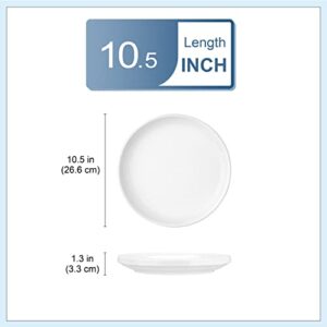 LOVECASA White Plates Set of 6, 10.5 Inch Porcelain Plates Ceramic Dinner Plates with Lipped Edges, Scratch Resistant Salad Plates Round Dishes for Kitchen, Microwave and Dishwasher Safe