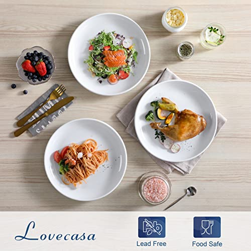 LOVECASA White Plates Set of 6, 10.5 Inch Porcelain Plates Ceramic Dinner Plates with Lipped Edges, Scratch Resistant Salad Plates Round Dishes for Kitchen, Microwave and Dishwasher Safe