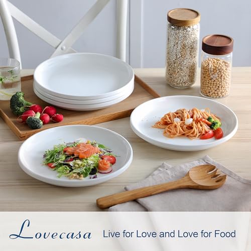 LOVECASA White Plates Set of 6, 10.5 Inch Porcelain Plates Ceramic Dinner Plates with Lipped Edges, Scratch Resistant Salad Plates Round Dishes for Kitchen, Microwave and Dishwasher Safe