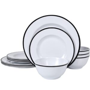 Dishwasher Safe Melamine Dinnerware Sets- 12Pcs Plates And Bowls Sets For Casual Dining Indoor And Outdoor Dining Party Camping, BPA-Free&Unbreakable Tableware Sets Service for 4