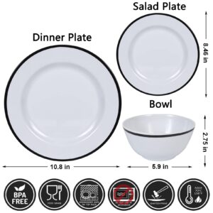 Dishwasher Safe Melamine Dinnerware Sets- 12Pcs Plates And Bowls Sets For Casual Dining Indoor And Outdoor Dining Party Camping, BPA-Free&Unbreakable Tableware Sets Service for 4