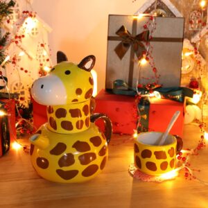 Funny Coffee Mug Set- Ceramic Material Giraffe Coffee Mug, Creative Cartoon Style Personalized Mug, Ceramics Tea Set, Suitable for Home, Office, Kitchen, Thanksgiving Gift (Value Pack)