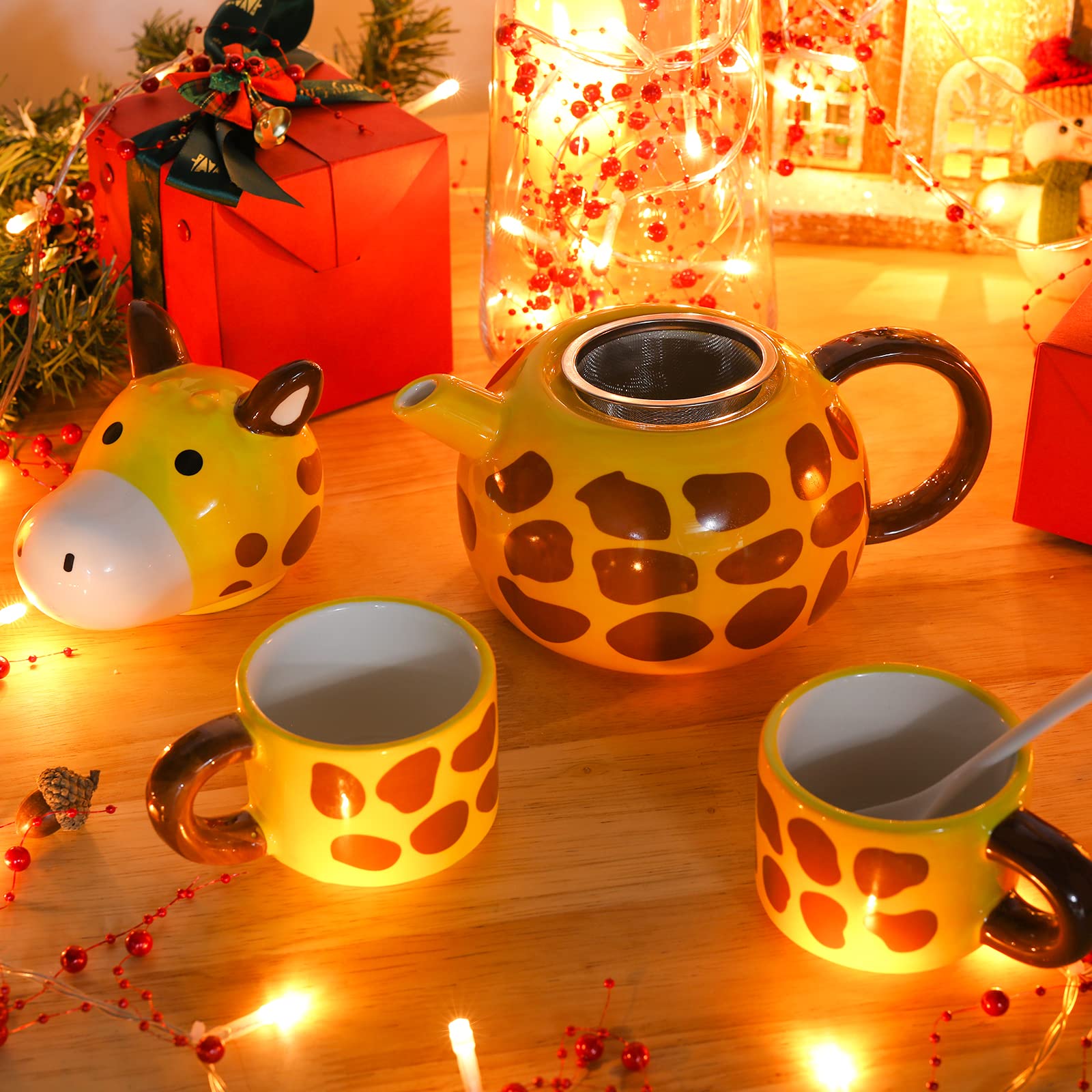 Funny Coffee Mug Set- Ceramic Material Giraffe Coffee Mug, Creative Cartoon Style Personalized Mug, Ceramics Tea Set, Suitable for Home, Office, Kitchen, Thanksgiving Gift (Value Pack)