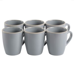 gibson home round stoneware rockaway dinnerware, 6-piece mug set (12.5oz), matte grey
