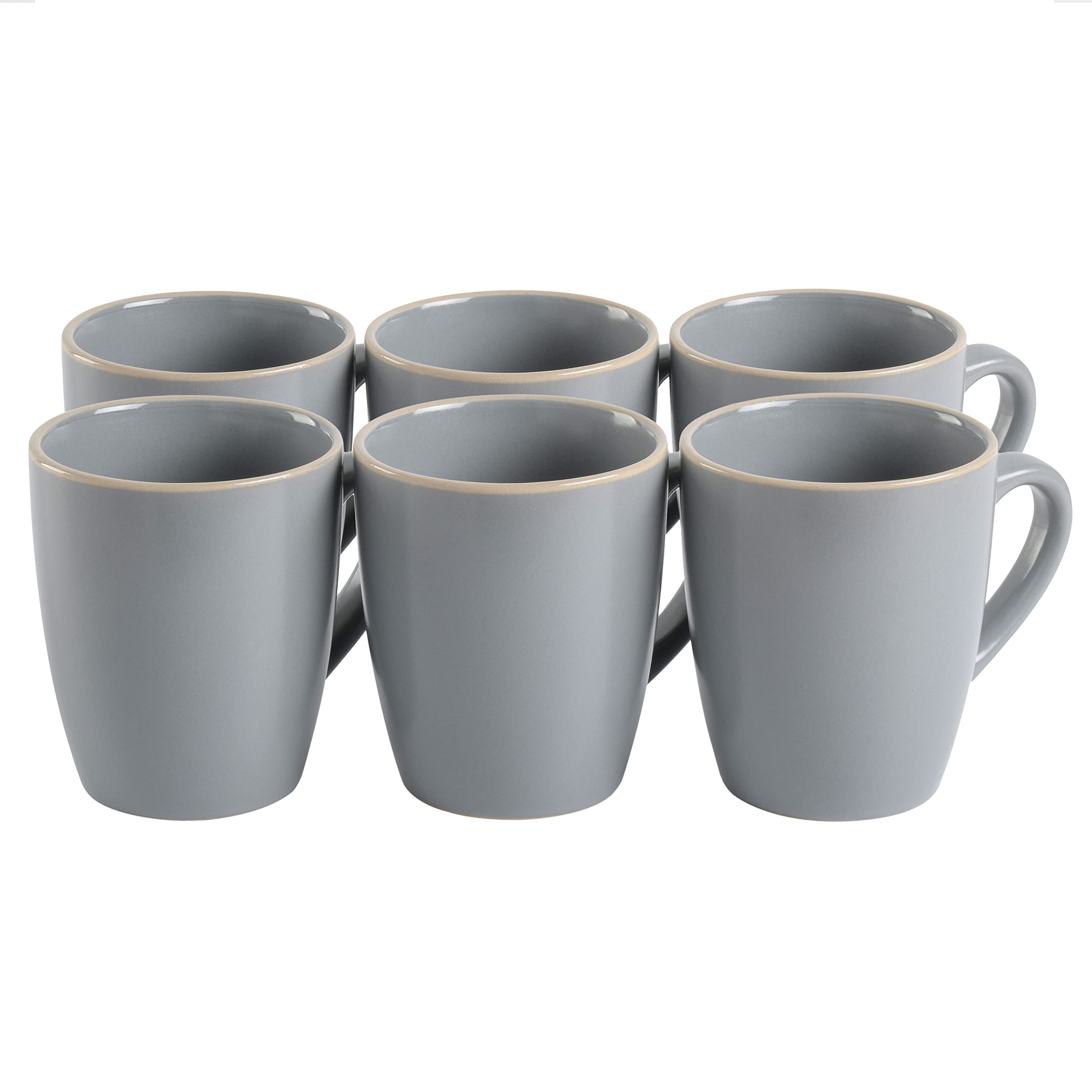 Gibson Home Round Stoneware Rockaway Dinnerware, 6-Piece Mug Set (12.5oz), Matte Grey