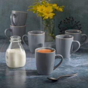 Gibson Home Round Stoneware Rockaway Dinnerware, 6-Piece Mug Set (12.5oz), Matte Grey