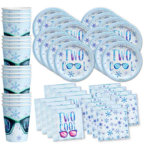 Two Cool Winter 2nd Birthday Party Supplies Set Plates Napkins Cups Tableware Kit for 16