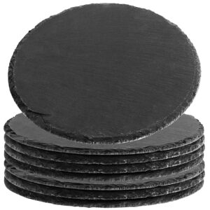 funsuei 8 pack 7.8 inches black slate cheese board, natural slate cheese plates, round slate serving tray for meat, fruit, biscuit, kitchen dining, parties