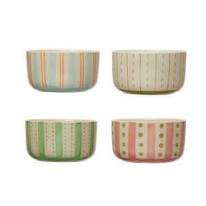 creative co-op stoneware painted patterns, set of 4 styles, multicolor bowl, multi