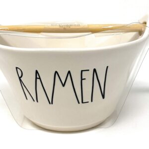 Rae Dunn RAMEN Japanese Styple Soup Bowls with Chopticks Ceramic Set of Two