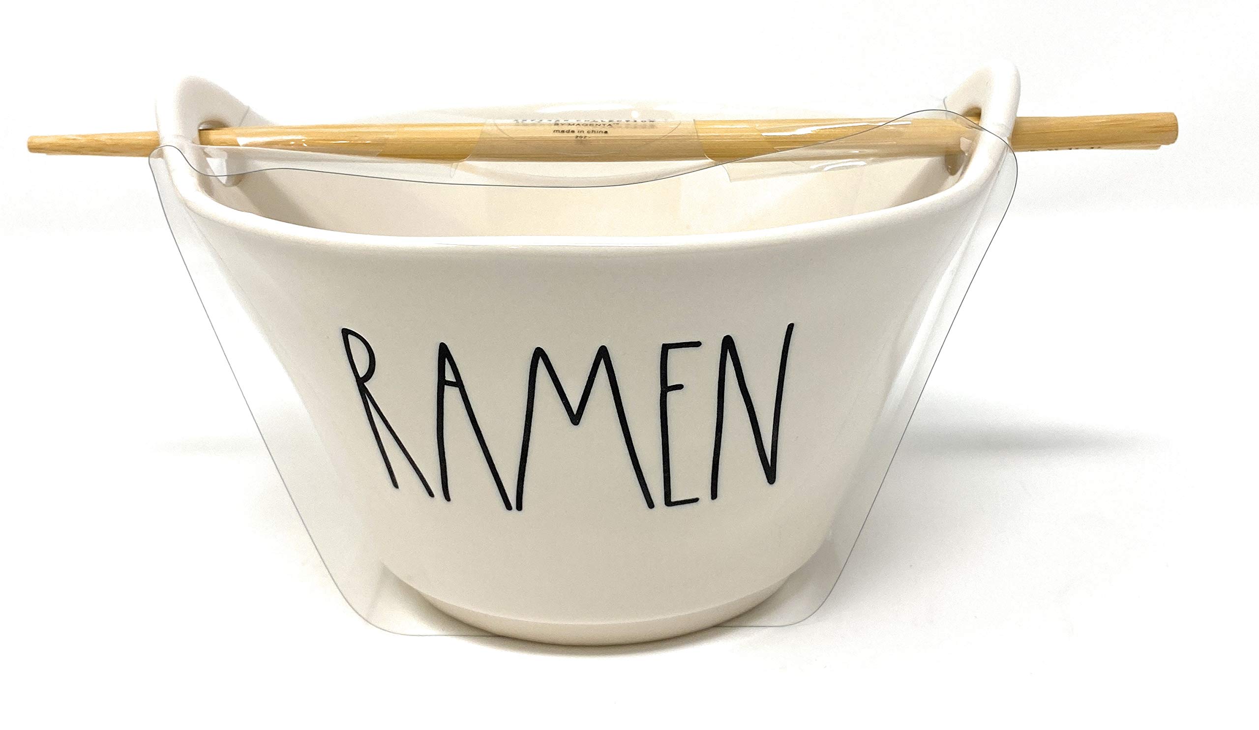 Rae Dunn RAMEN Japanese Styple Soup Bowls with Chopticks Ceramic Set of Two