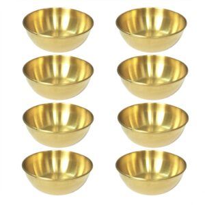 set of 8 stainless steel dipping sauce bowls, soy sauce dishes, seasoning plate, small round saucers, appetizer plate for sushi, side dishes, dessert, tomato sauce, soy, bbq, 3.27"x3.27"x 1.14" gold