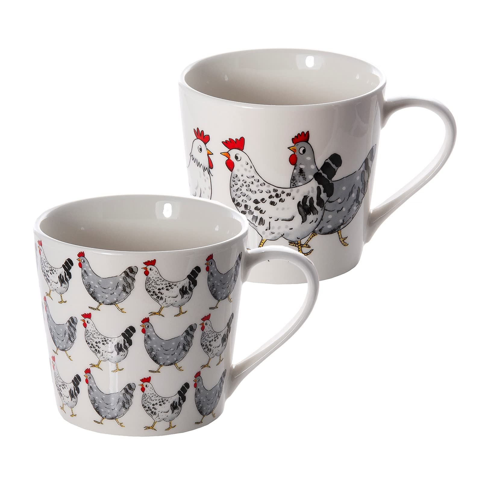 SPOTTED DOG GIFT COMPANY Chicken Coffee Mug Set of 4, Tea Mugs Cups 13oz Ceramic Porcelain China, Chicken Gifts for Chicken Lovers Women Men