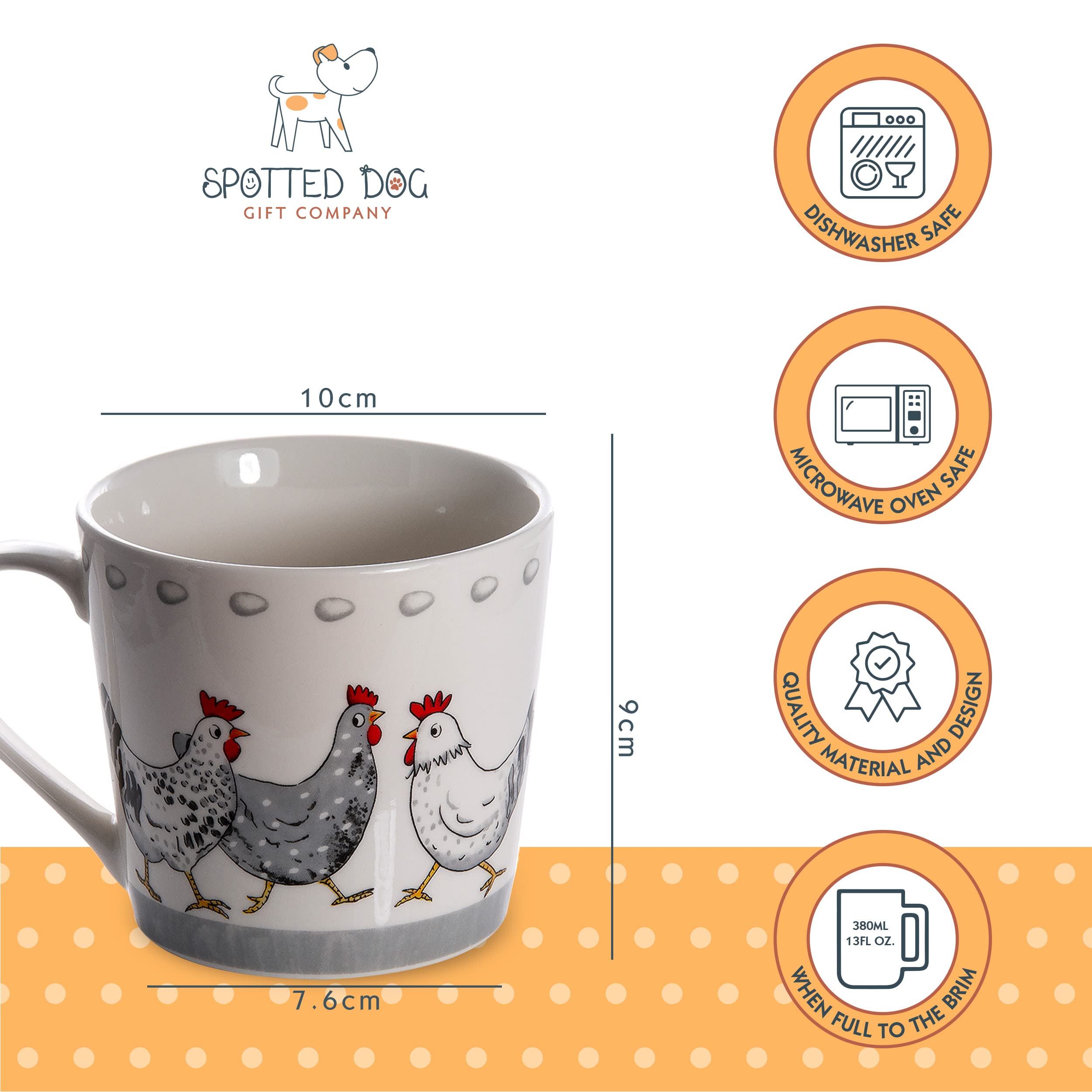 SPOTTED DOG GIFT COMPANY Chicken Coffee Mug Set of 4, Tea Mugs Cups 13oz Ceramic Porcelain China, Chicken Gifts for Chicken Lovers Women Men